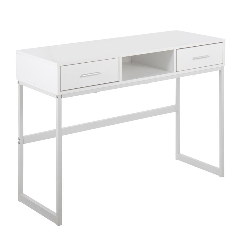 Console contemporaine en métal blanc et bois blanc, Blanc
