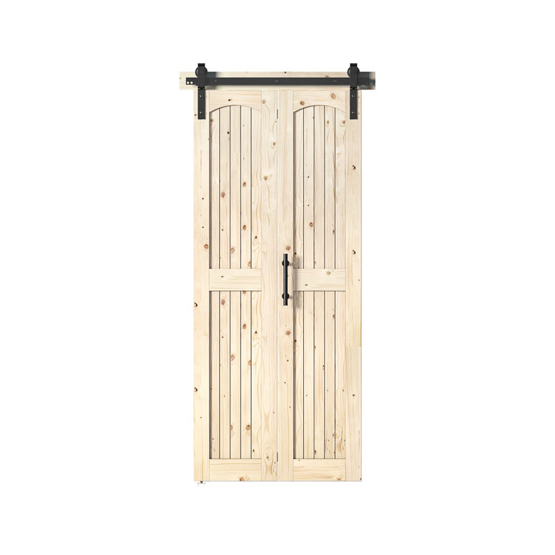Portes de grange pliées en bois massif 84 po 84 po avec quincaillerie d'installation, 36 po x 84 po, Non fini