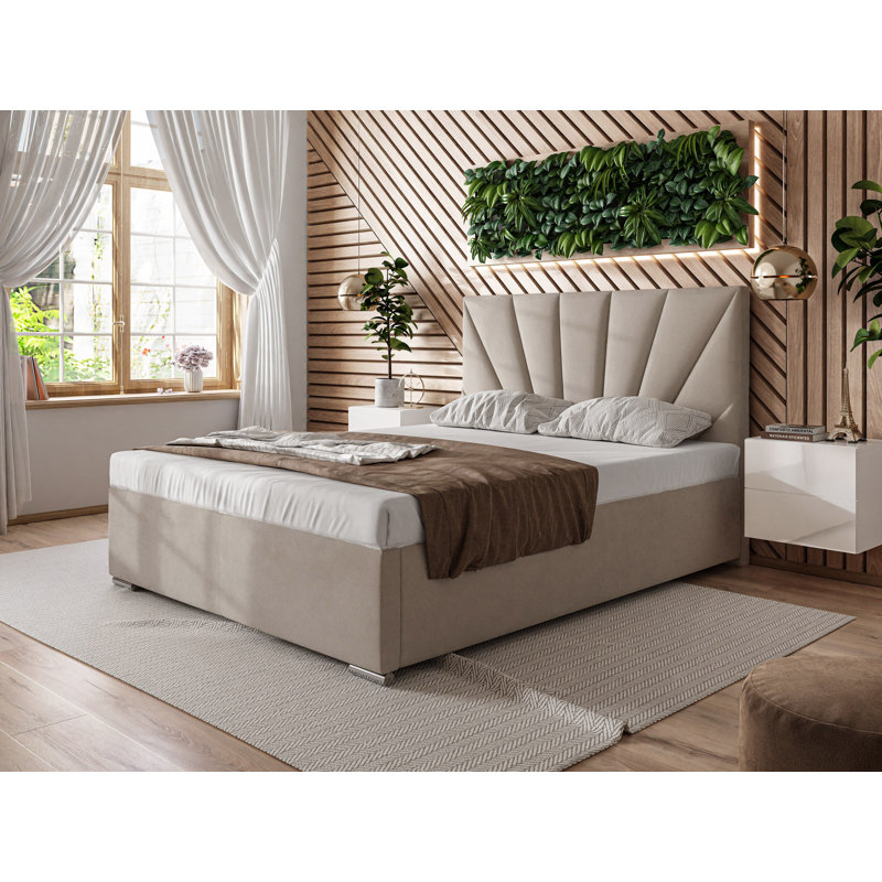 Maeystown Upholstered Ottoman Storage Bed, Beige, 160 x 200cm