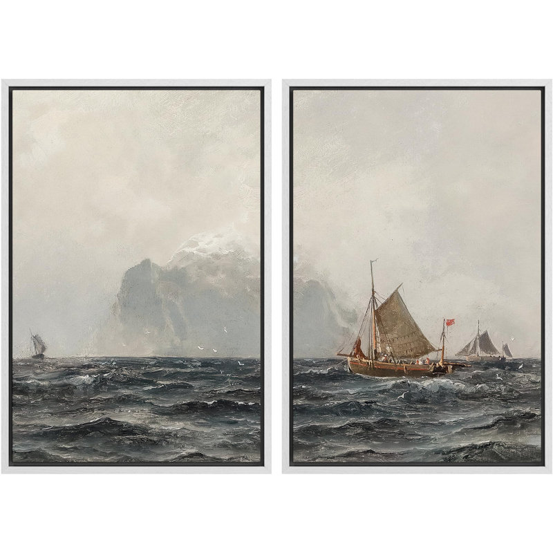 Nautique, aventures nautiques au milieu de mers orageuses, paysage, nature, illustrations, décor, H 24 po x l 16 po, Blanc
