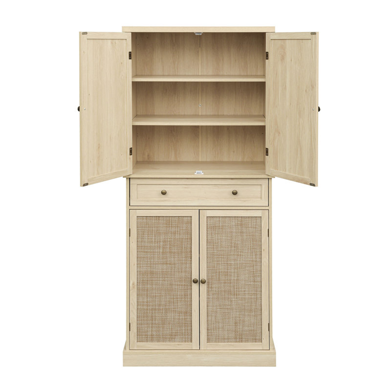 Armoire à 4 portes avec 1 tiroir, 4 tablettes intérieures réglables, armoire de rangement, Naturel