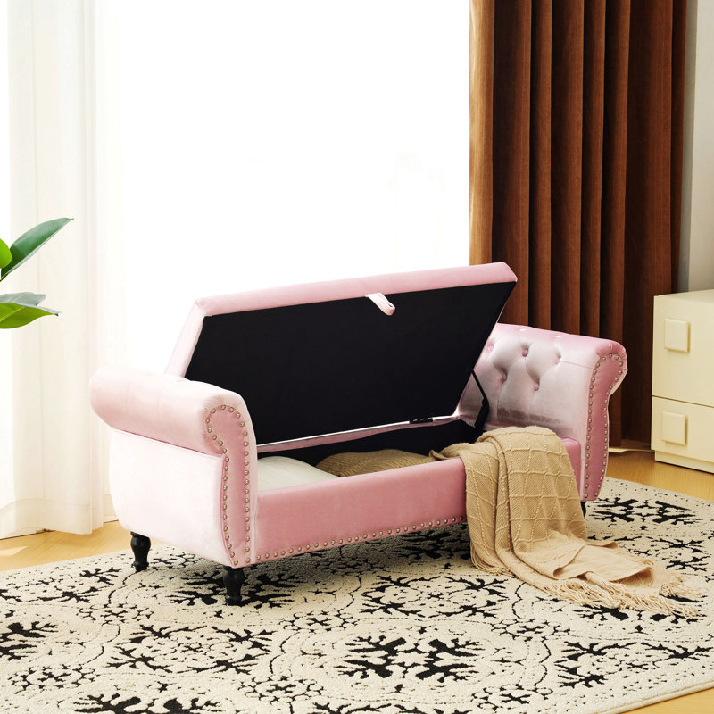 Bentlee Velvet Upholstered Storage Bench , Baby Pink