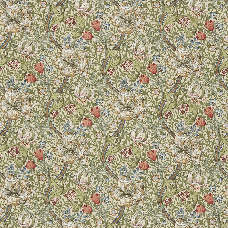 Golden Lily Fabric, 	Green/Gold
