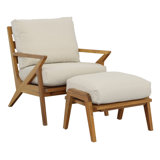 Hatteras Teak Patio Chair with Cushions and Ottoman