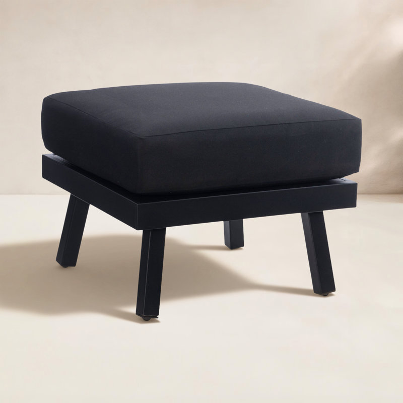 Armando Upholstered Outdoor Ottoman, Black Sunbrella®, Black