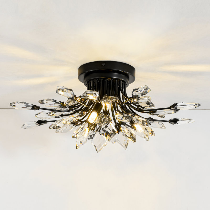 Plafonnier encastré spoutnik unique / audacieux à intensité variable 4 lumières Kaianna, Noir mat
