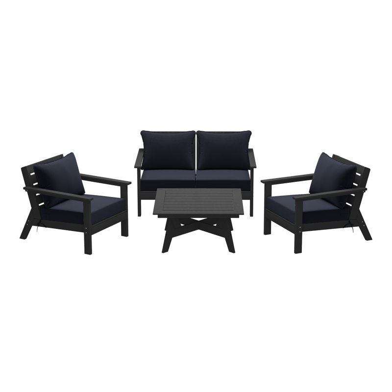 5-Piece Deep Seating Set, Black, Navy Blue