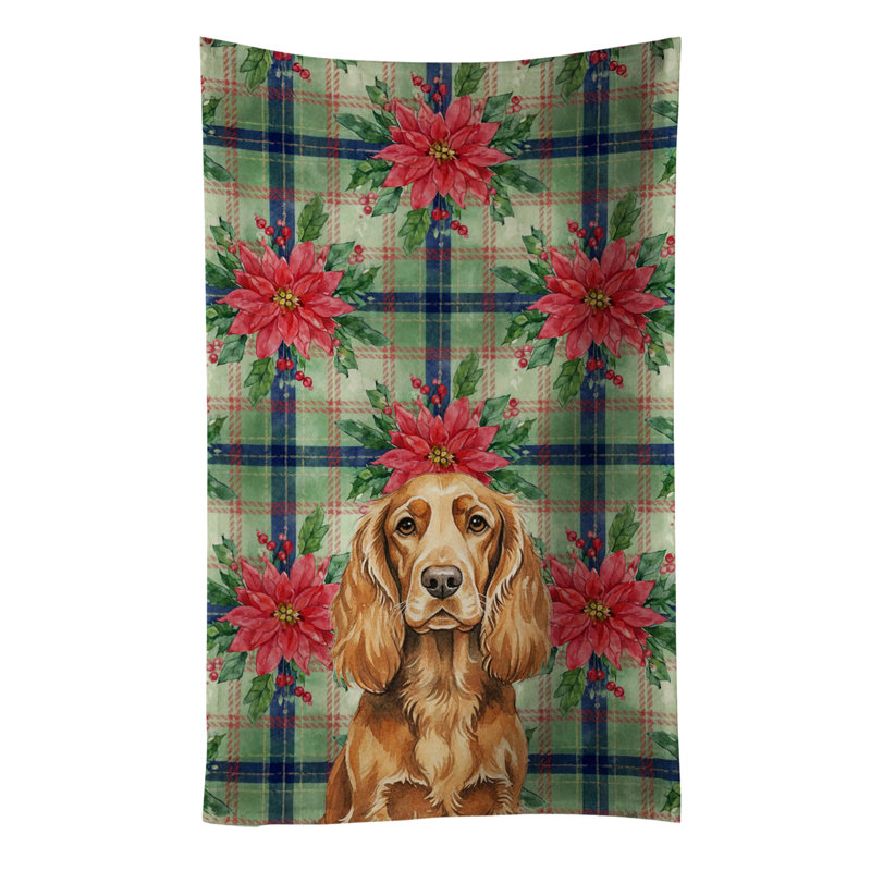 Sussex Spaniel Christmas PoinsettIas Kitchen Towel, Brown Sussex Spaniel