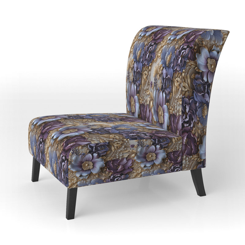 Royal et mauve et doré Regal Opulence - Fauteuil de chambre rembourré de style campagnard, fauteuil d'appoint floral rustique