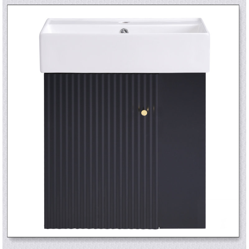 Meuble-lavabo flottant moderne de 21,6 po avec lavabo en céramique - parfait pour les petites salles de bain, rangement à droite