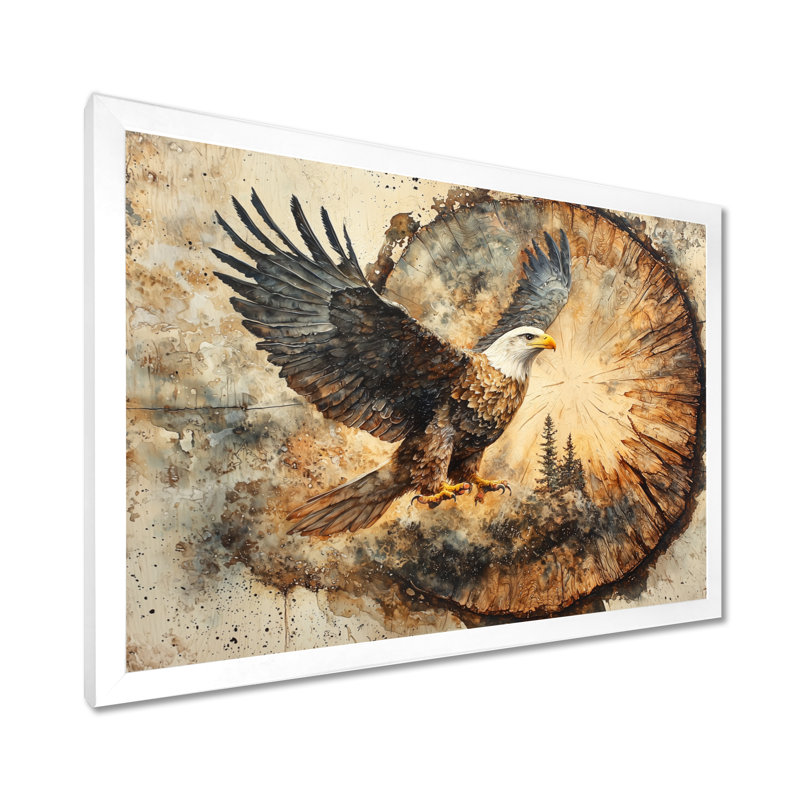 Giyana aigle dans une forêt, échos de la liberté II - grand art mural aigle, H 30 po x l 40 po, Cadre flottant, Blanc
