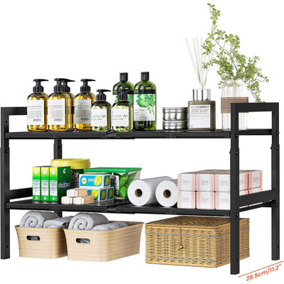Under-Sink Organizer, 2-Tier Expandable Cabinet Storage With Adjustable Height And Removable Panels, Metal Frame For Kitchen, Bathroom, And Pantry