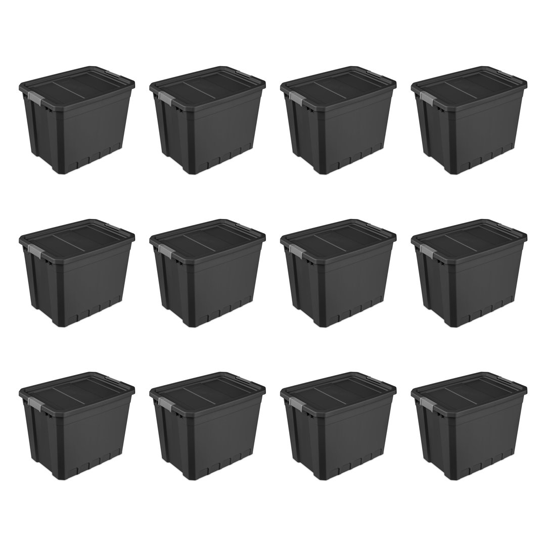 Sterilite Rugged Industrial Stackable Storage Tote w/ Lid, Black Sterilite