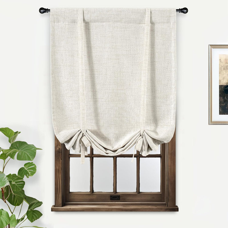 Antonino Linen Textured Blackout Tie Up Curtains Double Layer Thermal Insulated Lined Balloon Roman Shade, 25" W x 47" L