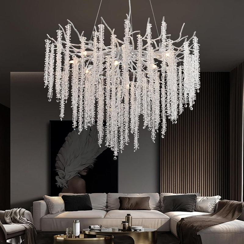 Eckhardt Modern Chandelier Crystal Light, Luxury Crystal Pendant Light, Dimmable Round Crystal Pendant（silver 80cm）, Silver