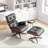 Mid Century Leather Swivel Lounge Chair With Ottoman Solid Wood Frame-1891638907