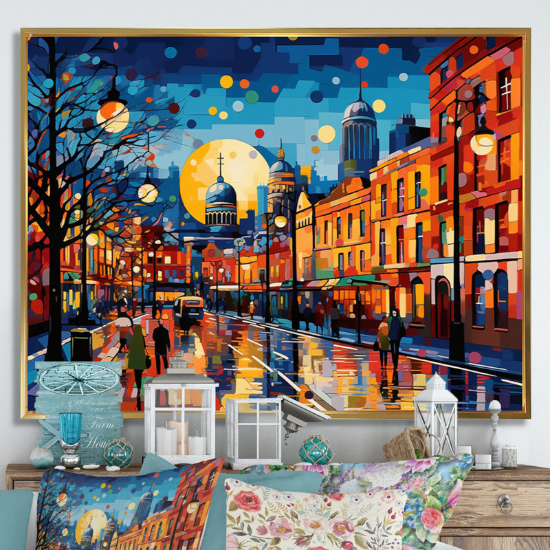 City Dublin Popart III sur impression sur toile, H 16 po x l 32 po x P 1 po, Cadre flottant doré