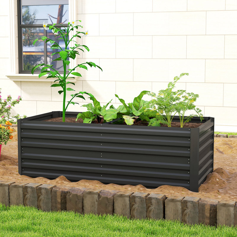 Galvanized Raised Garden Bed, Steel Outdoor Planters With Reinforced Rods, 71" X 36" X 23", Black, Black