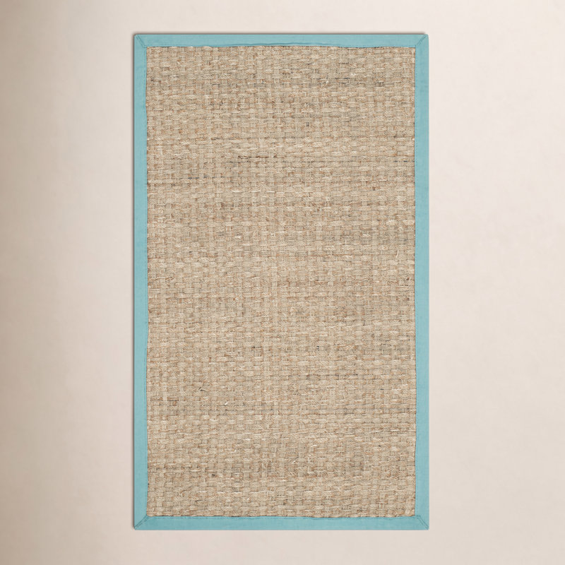 Tapis naturel / bleu sarcelle en lattes de bambou / bleu sarcelle, Rectangle 2 pi 6 po x 4 pi