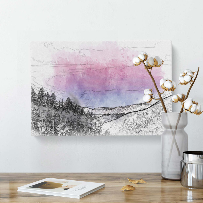Purple Sky Over The Mountains In Abstract - Wrapped Canvas Print, 40cm H x 60cm W x 3cm D