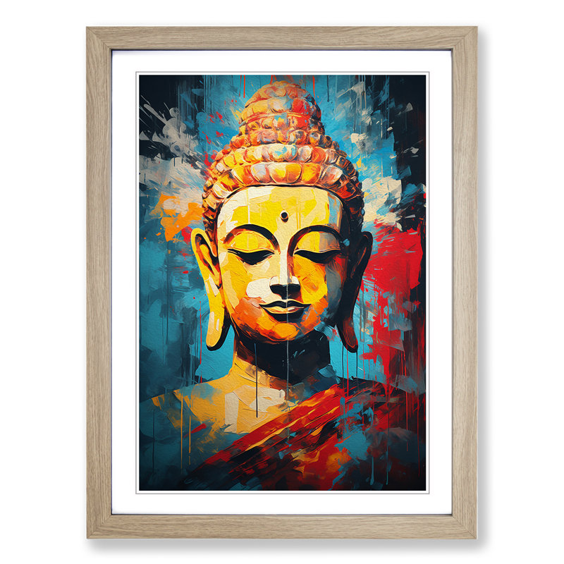 Buddha Abstract Art - Framed Print, 34cm H x 25cm W x 2cm D, Oak Framed