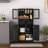 Bathroom Floor Storage Cabinet Kitchen Cupboard With 2 Drawers & Glass Doors Black