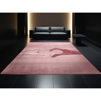 Tapis rose moderne et contemporain lavable à la machine Merrionette Valentines - reliure rose