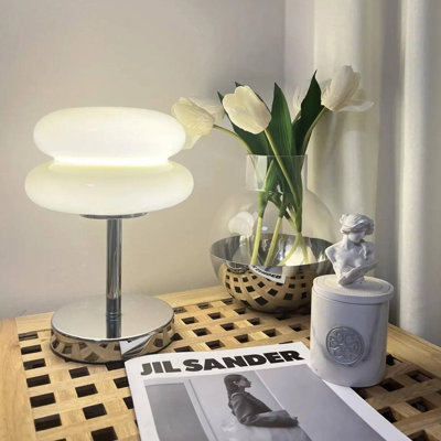 Dimmable Night Lamp For Bedroom, Mid Century Modern Lamp For Nightstand, Unique Home Hamburger Decor Aesthetic Cute Table Lamps For Living Room
