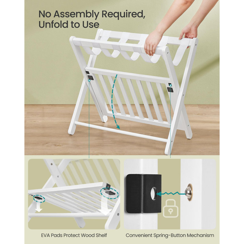 Porte-bagages en bois massif, aucun assemblage requis, avec tablette de rangement