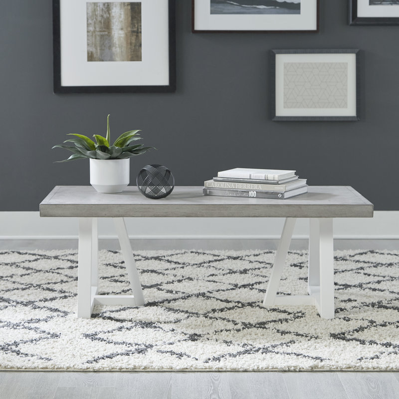 Palmetto Heights Rectangular Driftwood and Shell White Wood Cocktail Table