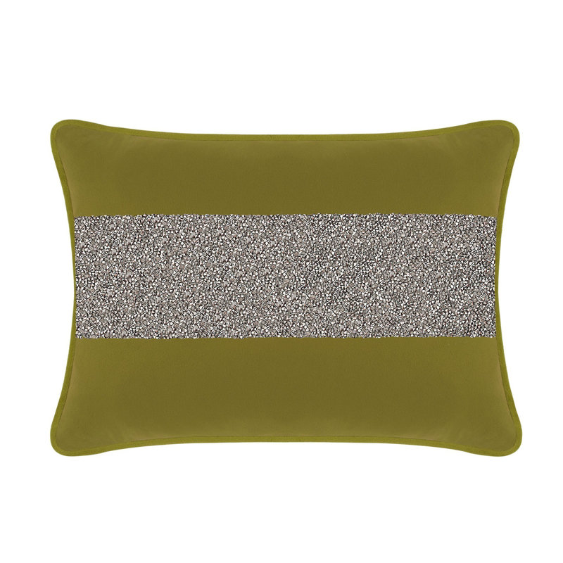 Coussin lumineux avec rayures strass - velours, Velours olive / gris anthracite, Rectangular 14"H x 20"W