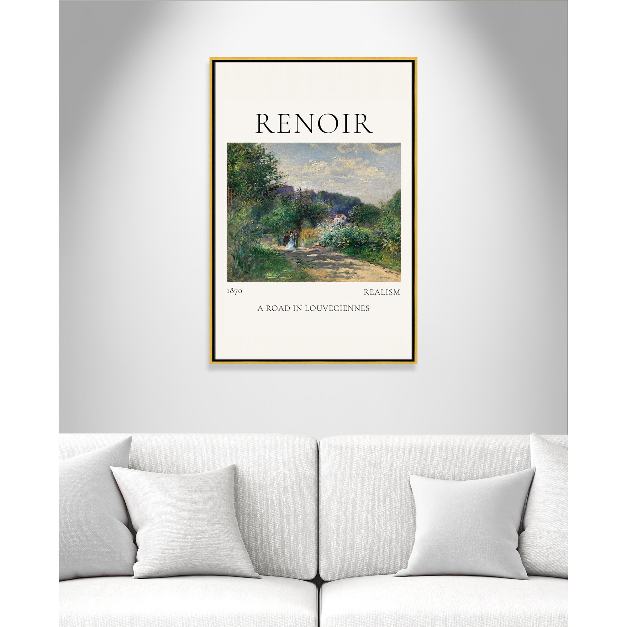 Old Masters Collection " A Road In Louveciennes " by Auguste Renoir, 37.5" H x 25.5" W x 2" D, Gold Floater Frame, No