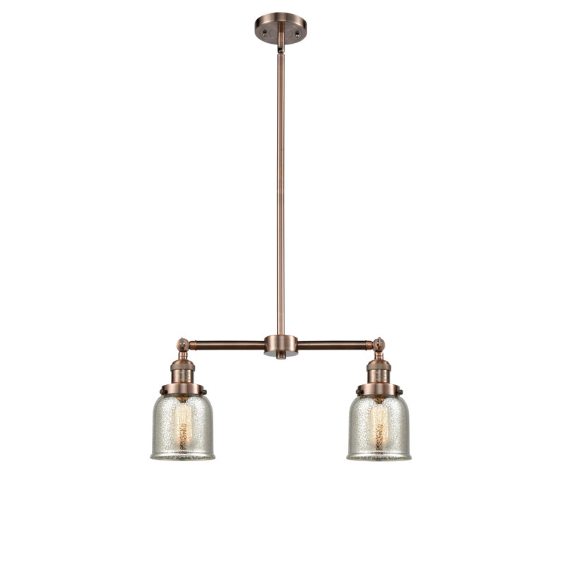 Bell - 2 Light 21" Island Light, 6 Watt Vinage LED Bulb, Silver Mercury, Antique Copper