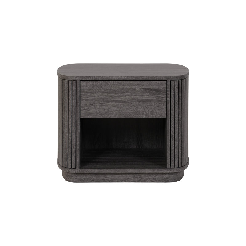 Clawson Nightstand with Drawer and Open Shelf, Charred Black