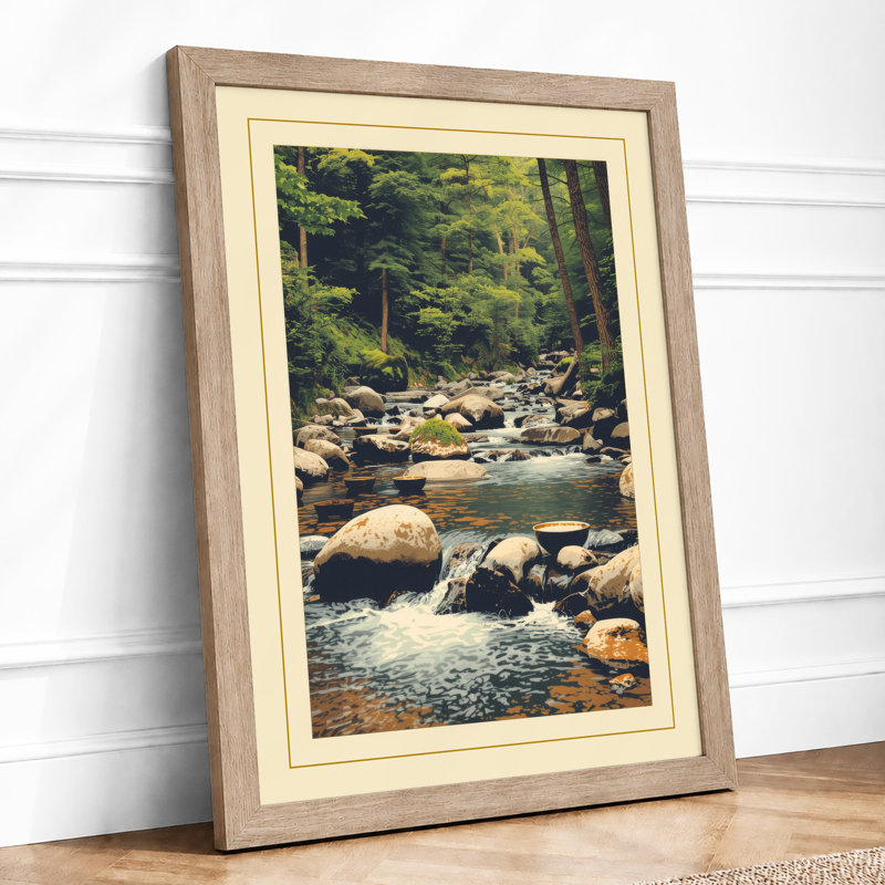Quiet Forest Stream Scandinavian - Framed Print, A1 - 84.1 x 59.4 cm, Oak