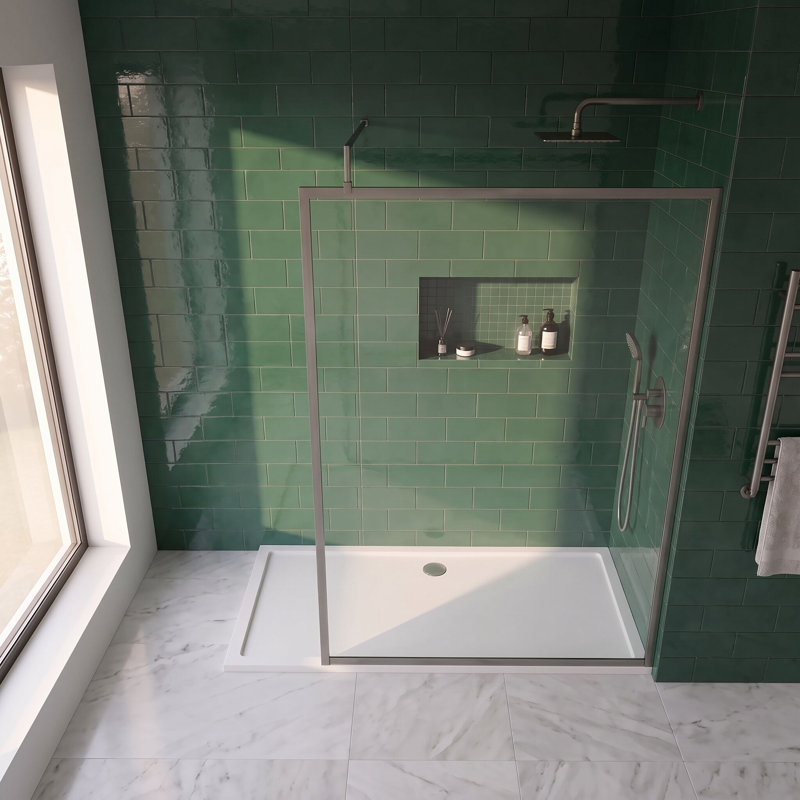 nuie 1400mm Brushed Pewter Full Outer Frame Wetroom Screen With Support Bar