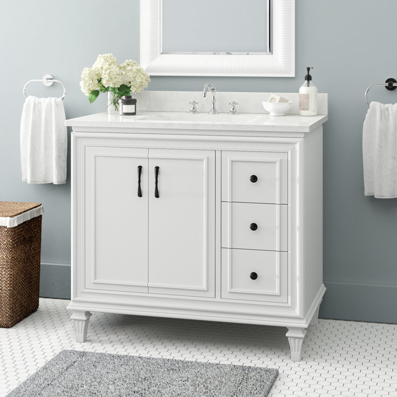 Ensemble de meuble-lavabo simple 37 po avec comptoir en quartz Armante, Blanc