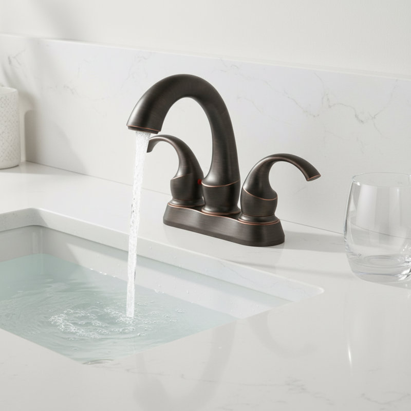 High Arc Double Handle Centerset Bathroom Faucet with Pop-Up Drain, Oil Rubbed Bronze