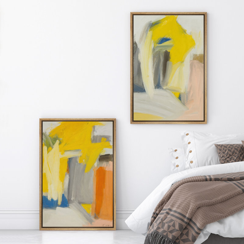 Art mural abstrait, ensemble de 2 reproductions d'art encadrées sur toile, Naturel, H 36 po x l 48 po