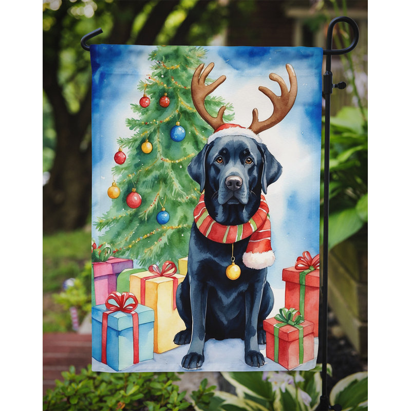 Drapeau de Noël renne de jardin, Labrador Retriever noir
