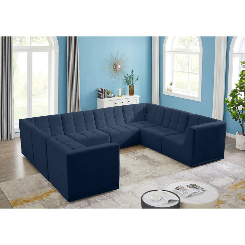Canapé modulaire en velours Heti, Velours bleu marine