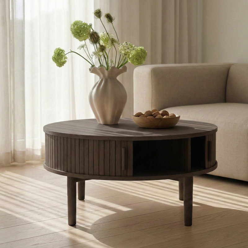 Tarcha Coffee Table with Storage, Dark Brown Wood