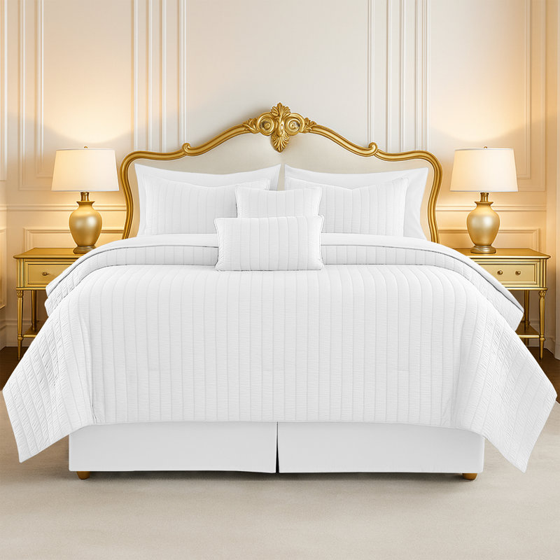 10 Pcs MF Comforter Set Bed in a Bag for All Seasons Seersucker Lightweight Comforter Set with Sheets, White