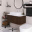 Meuble-lavabo mural 36 po avec bords courbés et conception rayée, armoire de rangement avec tiroir, lavabo rectangulaire en céramique blanche.-467971548