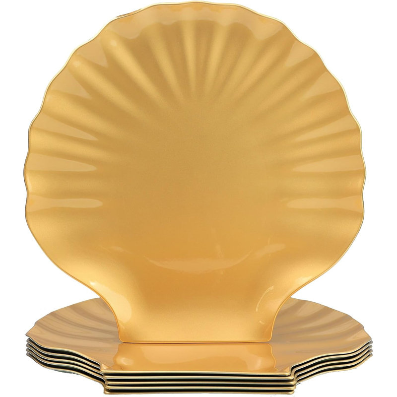 Ensemble de 6 assiettes de présentation coquillages festonnés 13 po - Doré