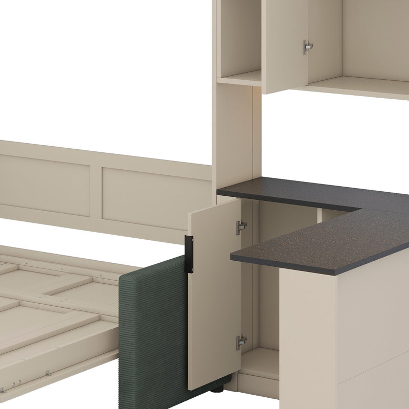 Lit escamotable avec rangement hydraulique, canapé, tablettes et tiroirs Murphy, Beige
