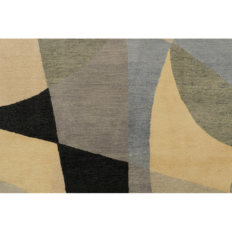 Hand Knotted Geometric Area Rug, Rectangle 10' x 14'