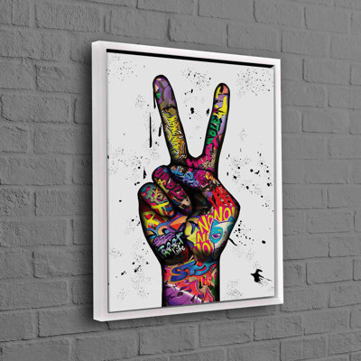 Peace Sign Theme Graffiti Art Printed on Cotton Canvas Enhancing Contemporary Wall Decor with Vibrant Colour Palette