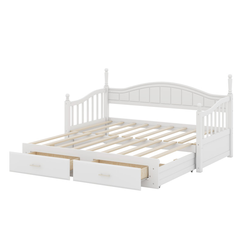 Lit de jour avec lit gigogne, lit de jour extensible avec deux tiroirs de rangement, Blanc