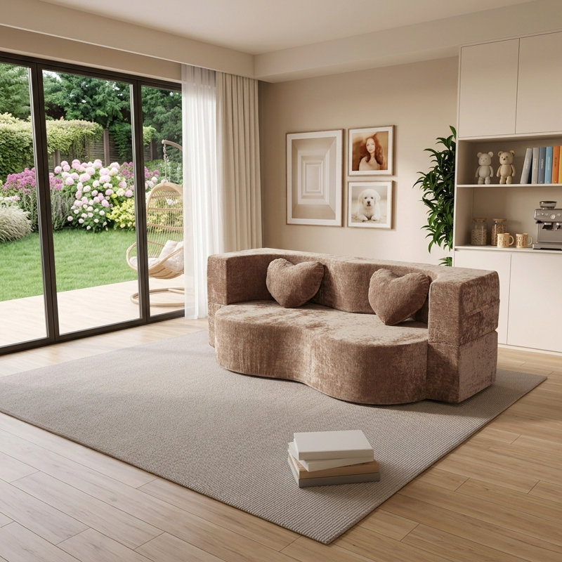 Canapé-lit en forme de cœur de 78,7 pouces avec coussins, aucun assemblage requis, Taupe chaleureux